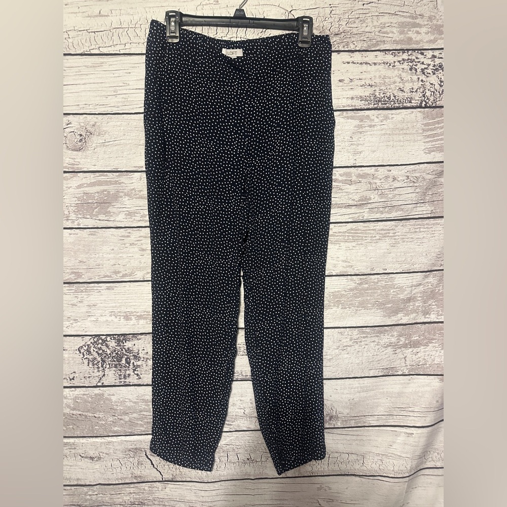 LOFT Navy Polka Dot Pull On Pants Medium Viscose Lightweight